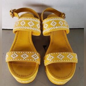 Tory Burch Yellow Leather Platform Wedge Sandals SZ 8
